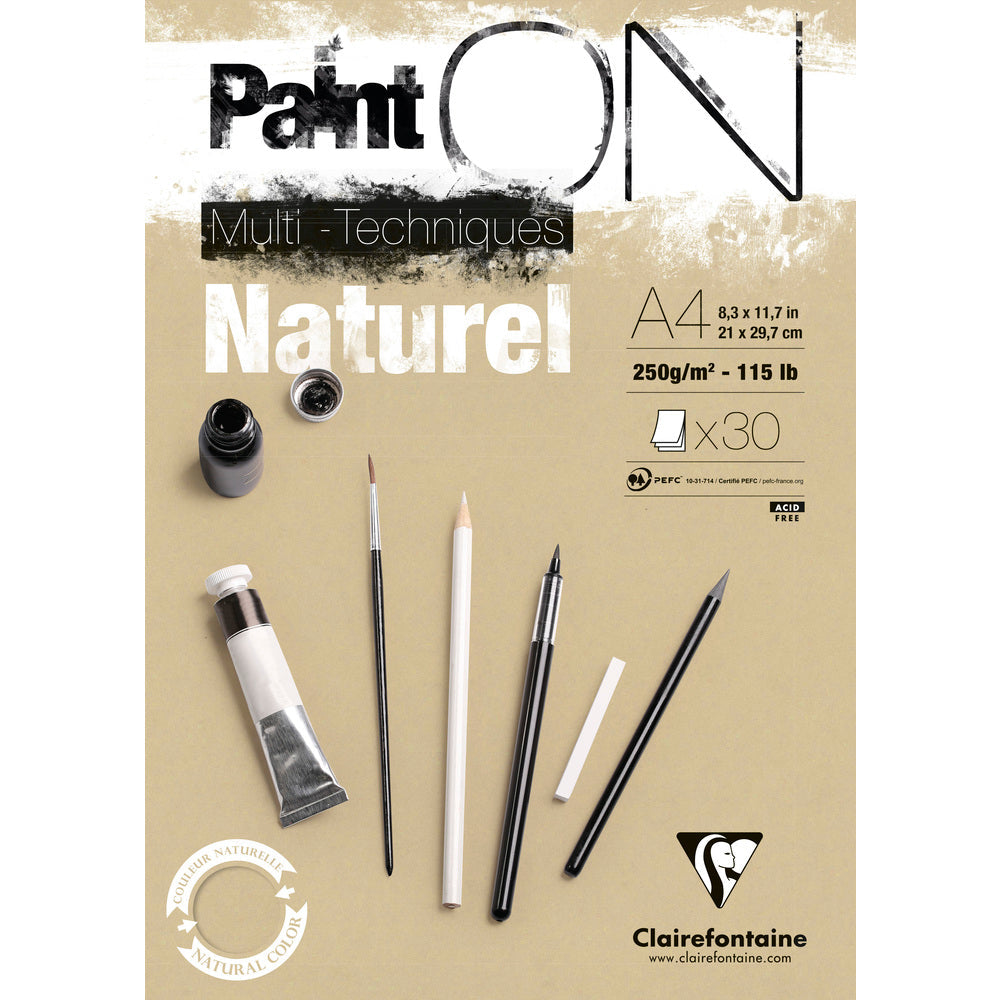 Bloc Clairefontaine Paint'On Mix Media 250 g 30 file lipit Natural