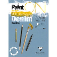 Bloc Clairefontaine Paint'On Mix Media 250 g cu foi lipite – 15L A3 Albastru Denim
