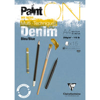Bloc Clairefontaine Paint'On Mix Media 250 g cu foi lipite – 15L A4 Albastru Denim