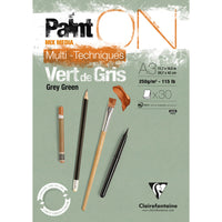 Bloc Clairefontaine Paint'On Mix Media 250 g cu foi lipite – 30L A3 Verde Gri