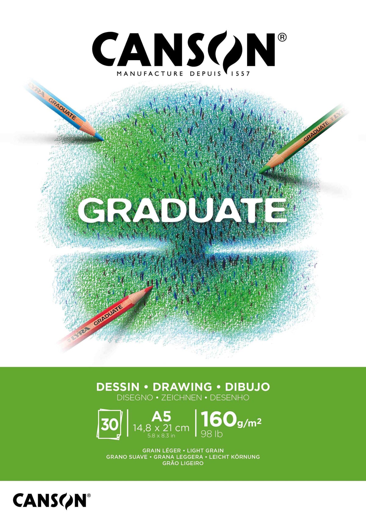 Bloc de desen Canson Graduate alb 160 g/m² 30 file A5 lipit
