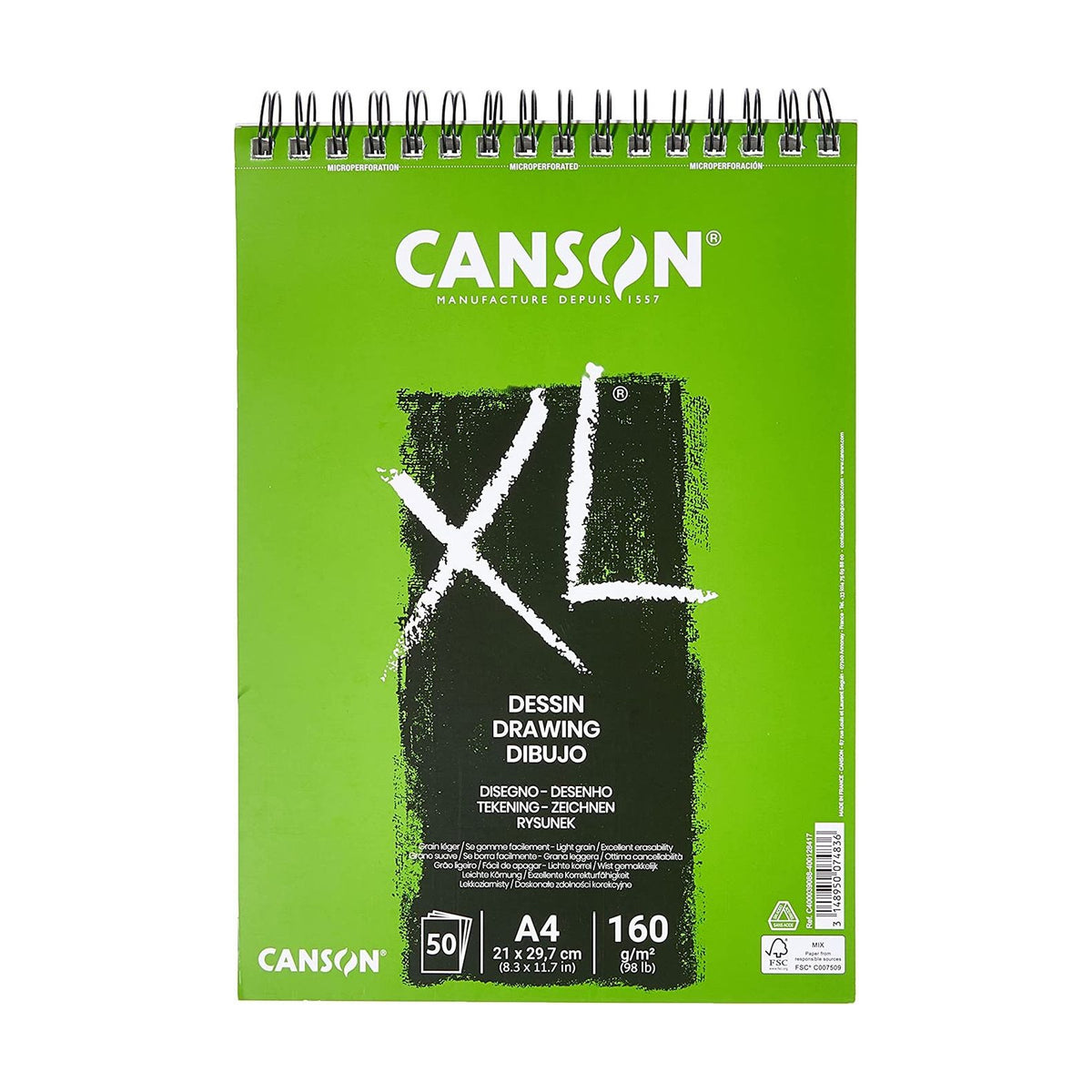 Bloc de desen Canson XL Dessin A4 160 g/m² 50 file legătură cu spiră