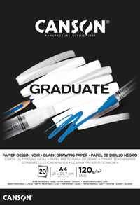 Bloc de desen cu hârtie neagră Canson Graduate 120 g/m² A4 lipit - 20 file