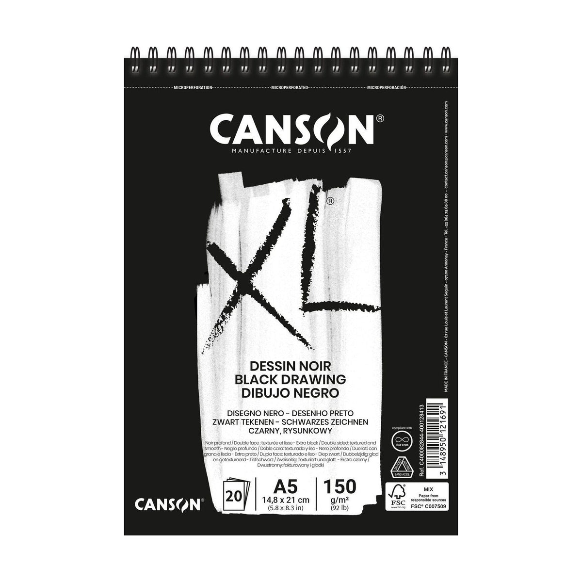 Bloc de desen cu hârtie neagră CANSON XL Dessin A5 - 150 g/m², 30 file