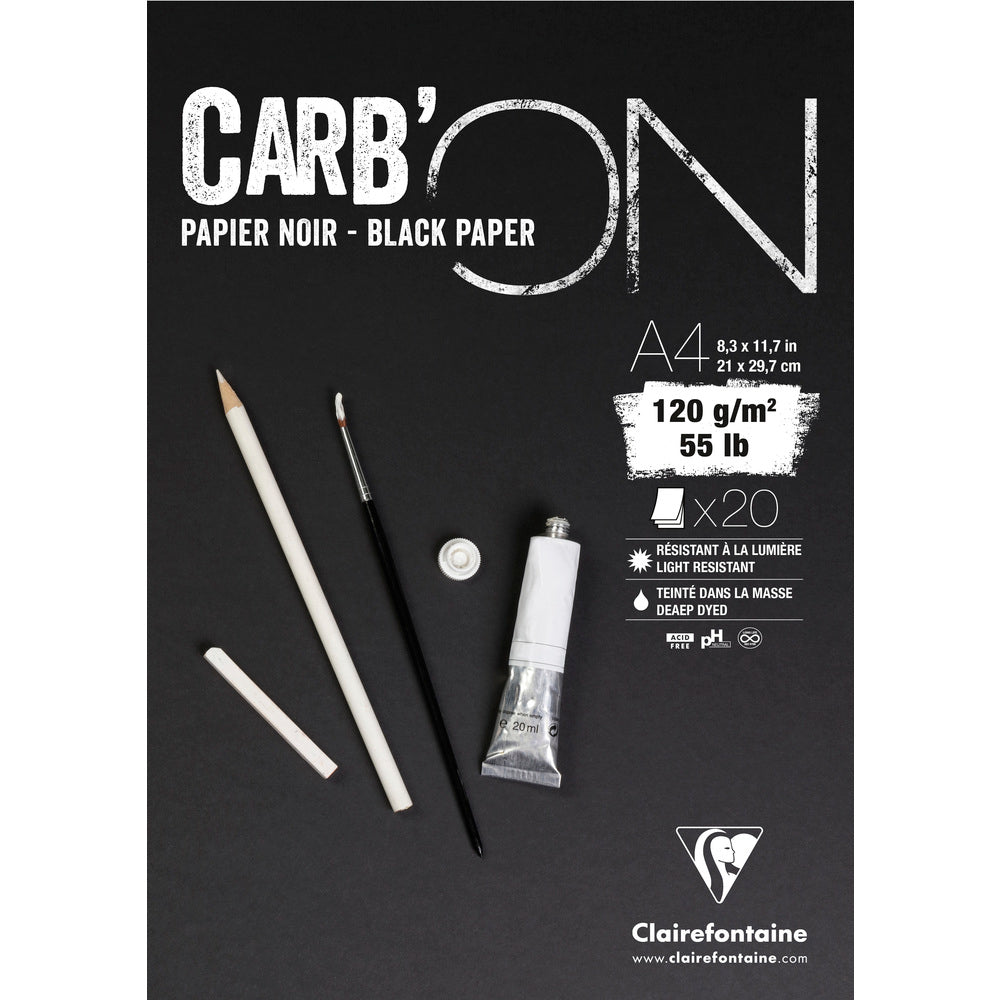 Bloc de desen cu hârtie neagră CLAIREFONTAINE Carb'On 120 g/m² – 20 file