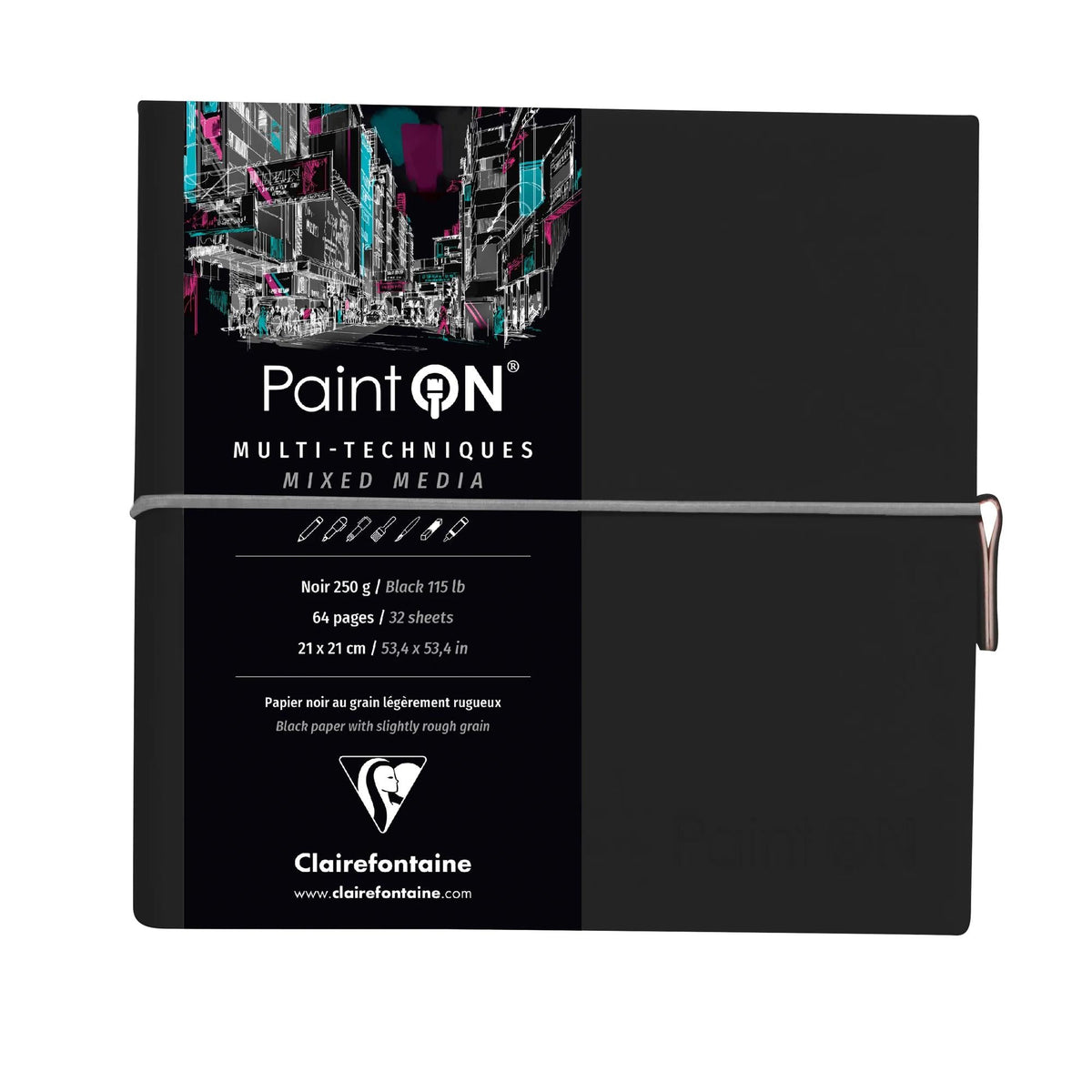 Bloc de hârtie CLAIREFONTAINE Paint'On 250 g/m² 19 x 19 cm - 32 file – Negru
