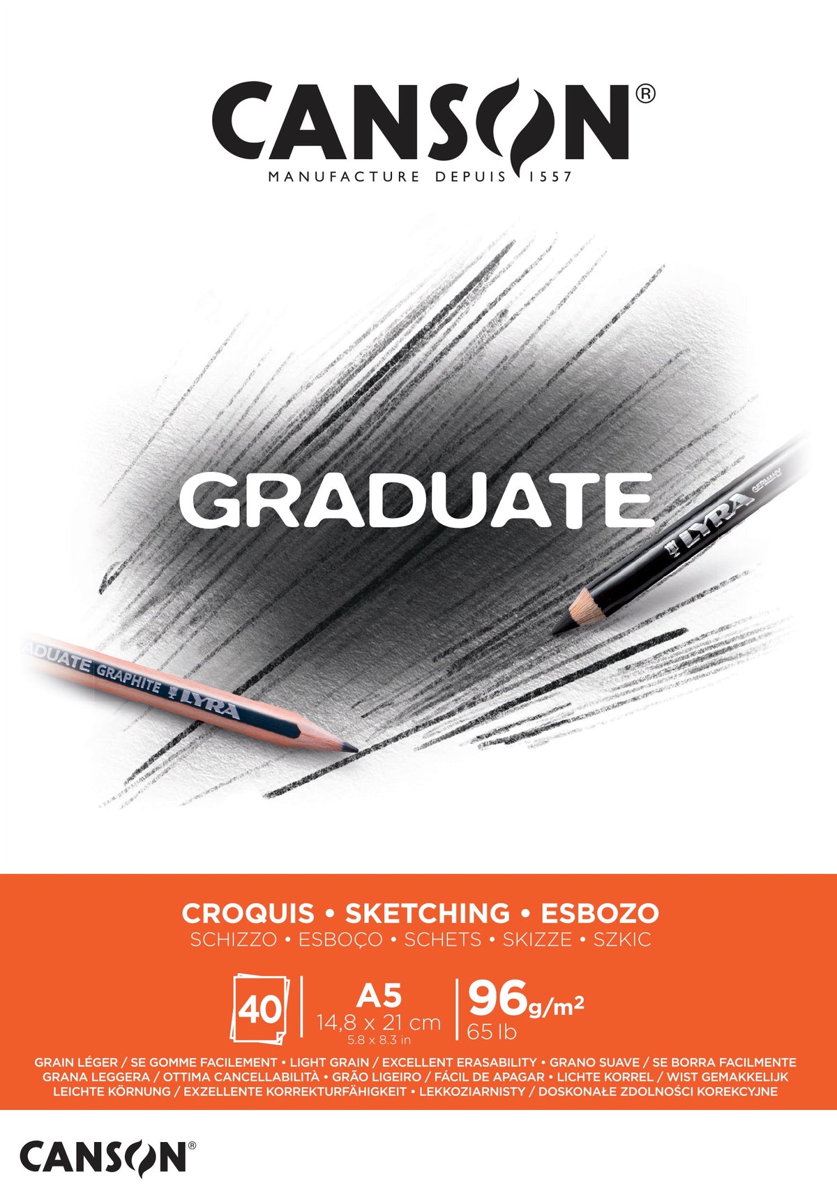 Bloc de schițe CANSON Graduate 96 g/m², 40 file, A5, lipit