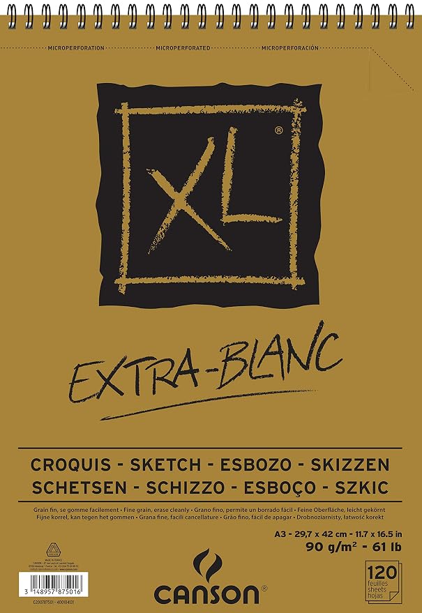 Bloc de schițe CANSON XL Extra Blanc 90 g/m² 120 file A3 cu spirală superioară