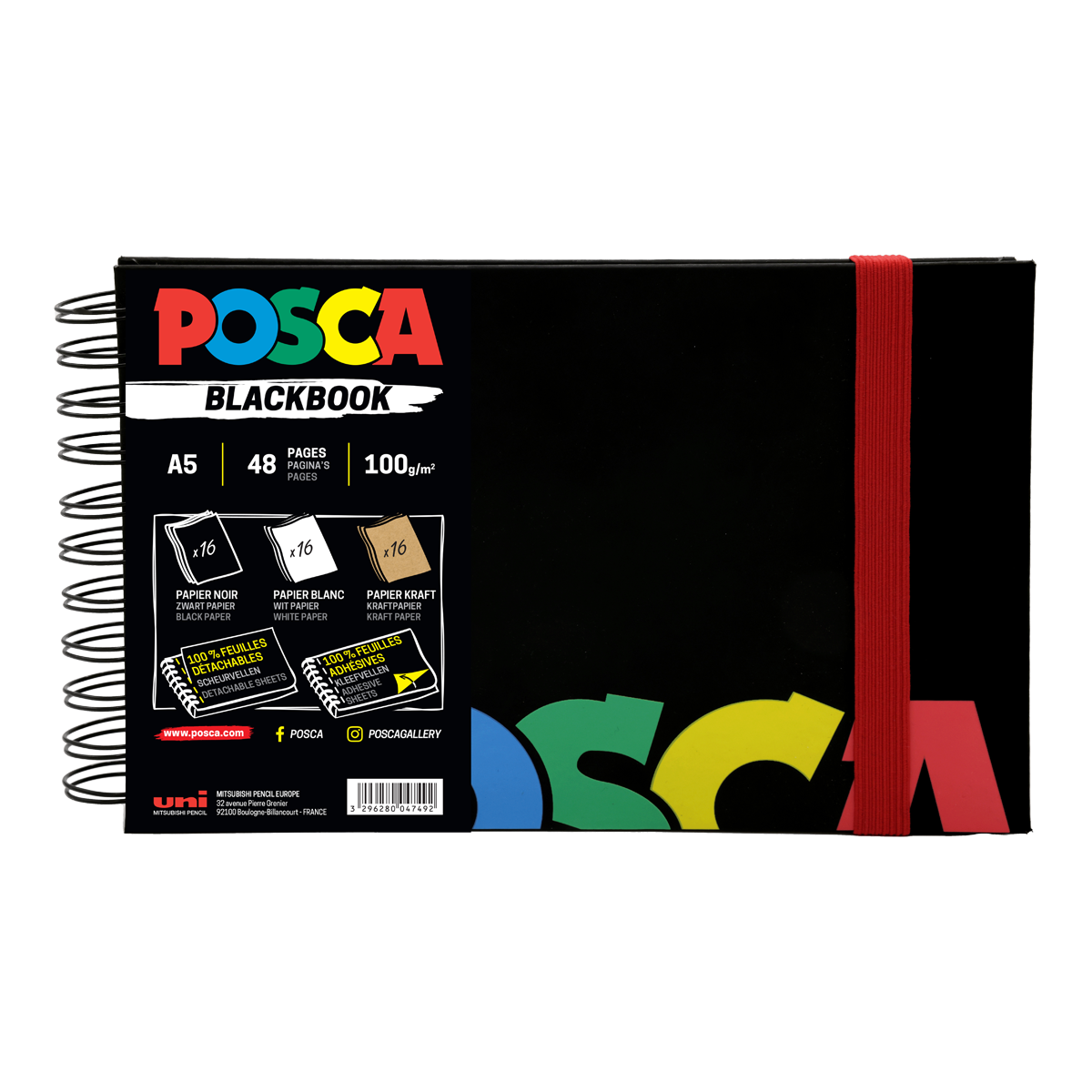 Bloc de schițe Posca, negru, A5, mix de 3 culori de hârtie