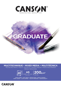 Bloc desen Canson Graduate Mix Media alb 200 g/m² - 20 file, A5 lipit