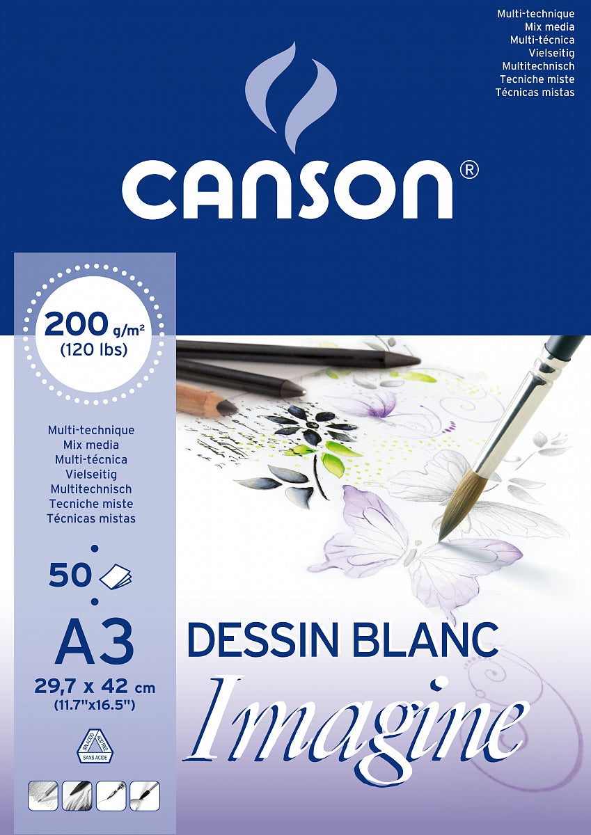 Bloc desen Canson Imagine pentru tehnici mixte 200 g/m² A3 - 50 file