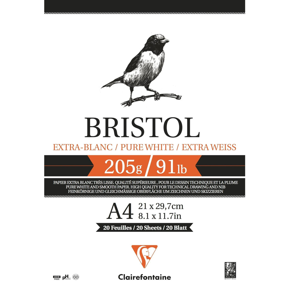 Bloc desen Clairefontaine Bristol 205 g/m² – 20 file, A4 – A3