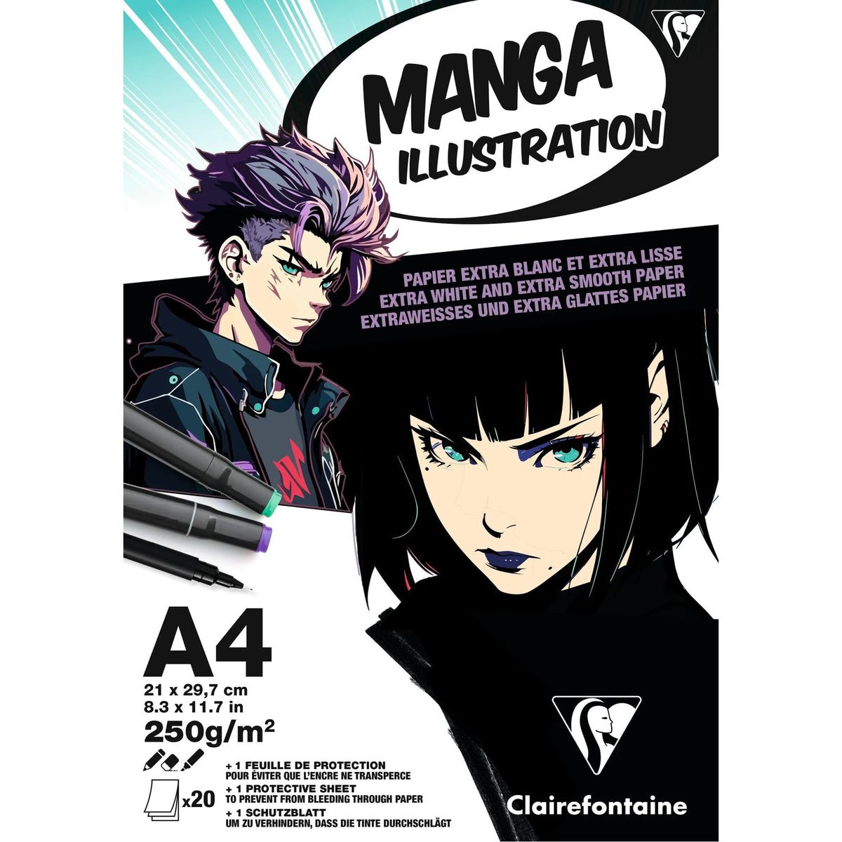 Bloc hârtie CLAIREFONTAINE Manga Illustration 250 g/m² A5 – A3 - 20 file