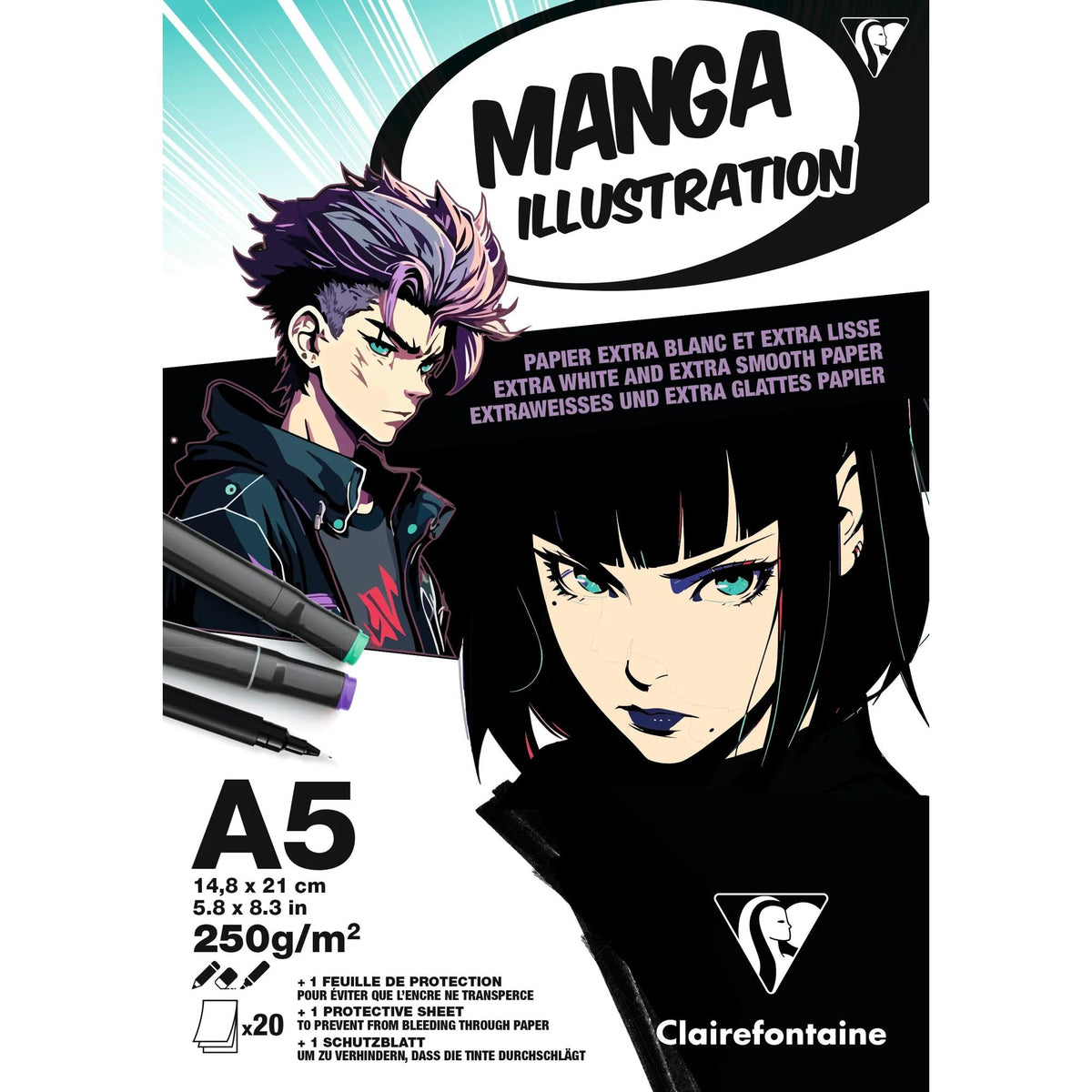 Bloc hârtie CLAIREFONTAINE Manga Illustration 250 g/m² A5 – A3 - 20 file