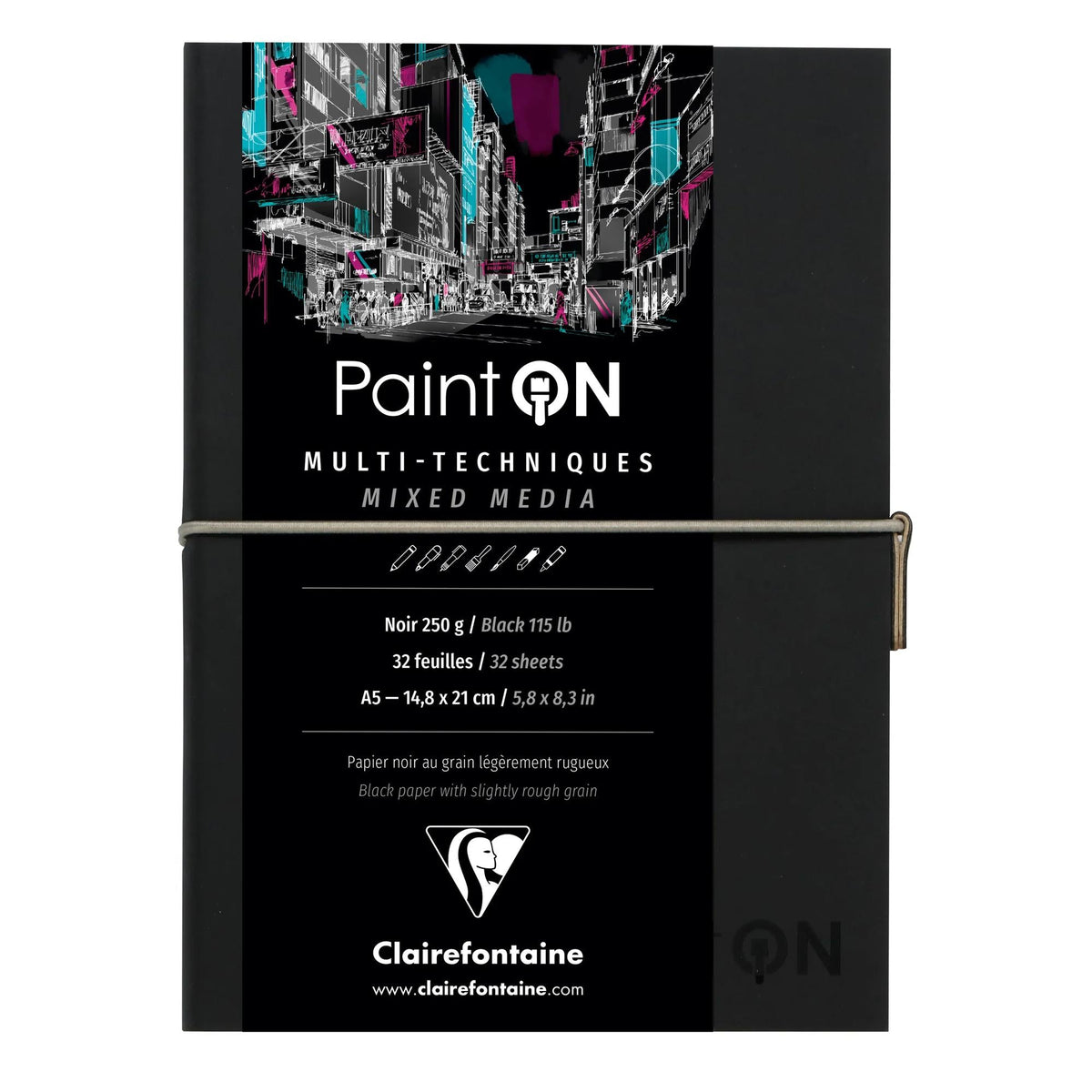 Bloc hârtie CLAIREFONTAINE Paint'On negru 250 g/m² - 32 file (A5 – 14 x 14 cm)