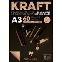 Bloc hârtie kraft lipită Clairefontaine – 90 g 60 file A3 Maro și Negru