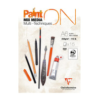 Bloc mixed media CLAIREFONTAINE Paint'On 250 g/m² A6 - 15 file