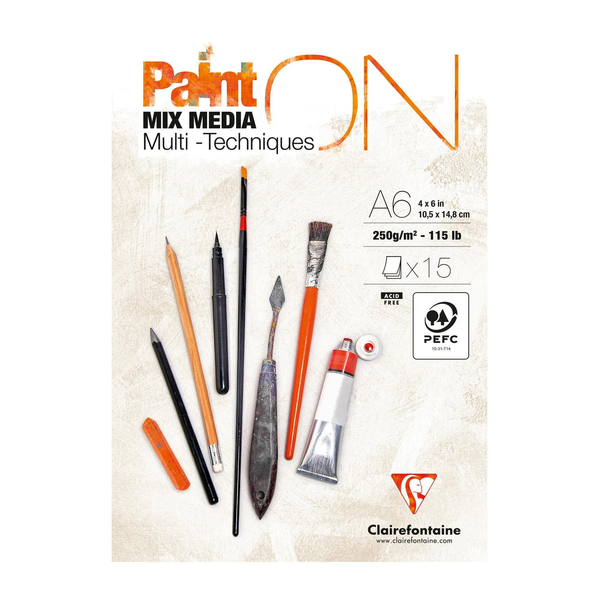 Bloc mixed media CLAIREFONTAINE Paint'On 250 g/m² A6 - 15 file