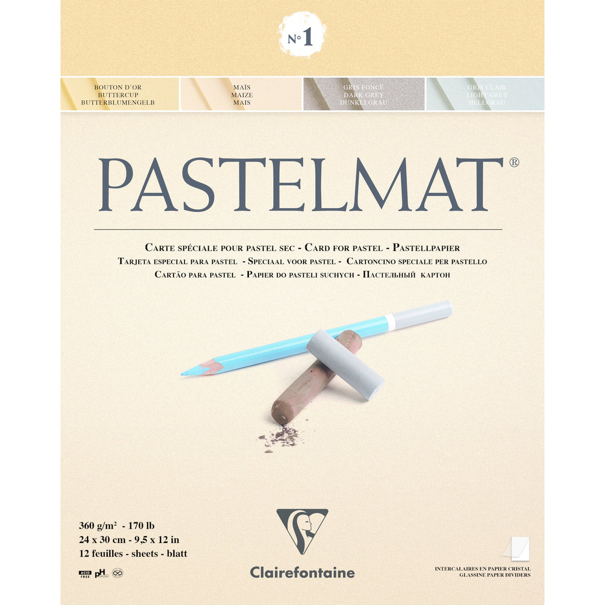 Bloc pastel Clairefontaine Pastelmat nr. 1 360 g 12F x 30 cm lipit – 24
