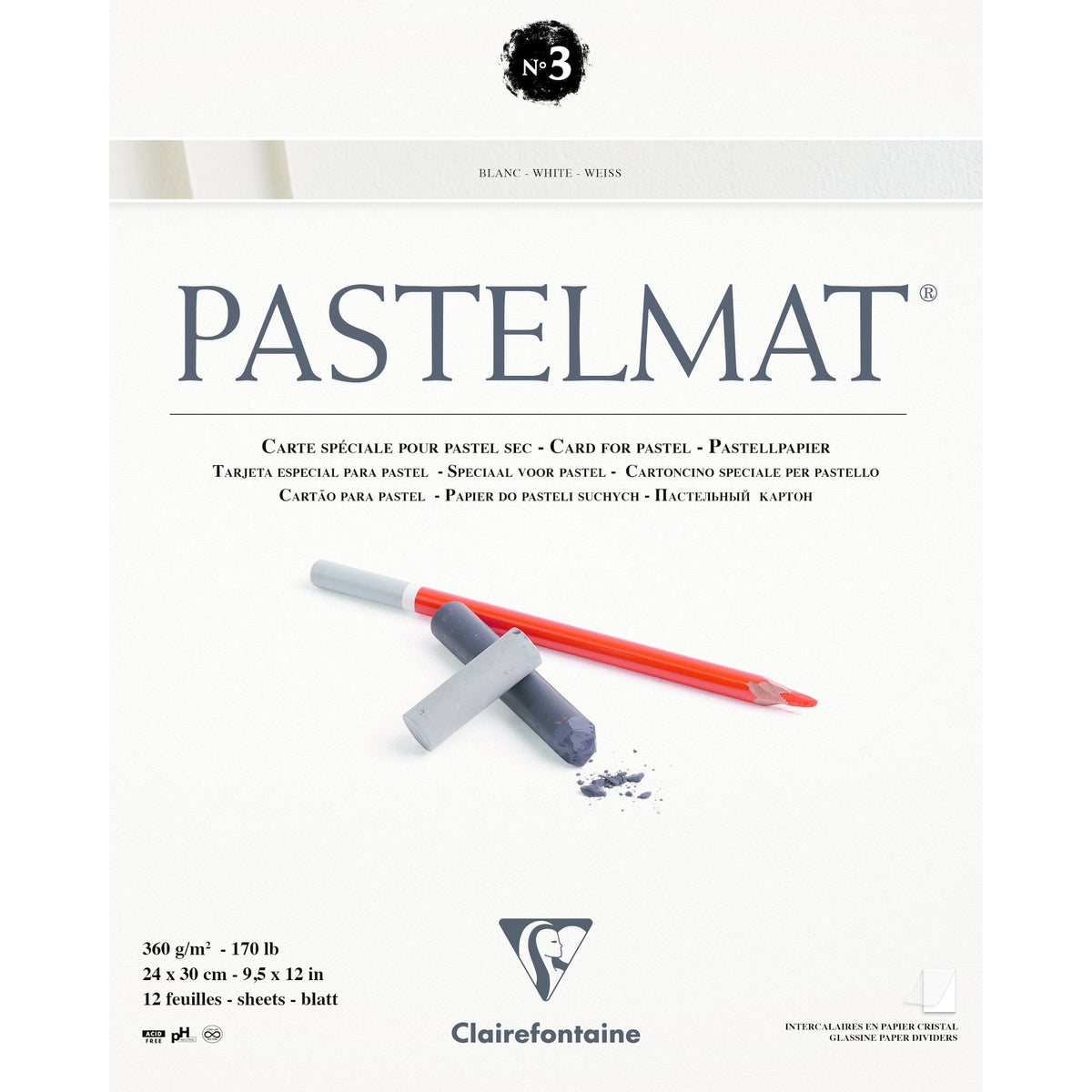 Bloc pastel Clairefontaine Pastelmat nr. 3 360 g 12 file x 30 cm lipit – 24