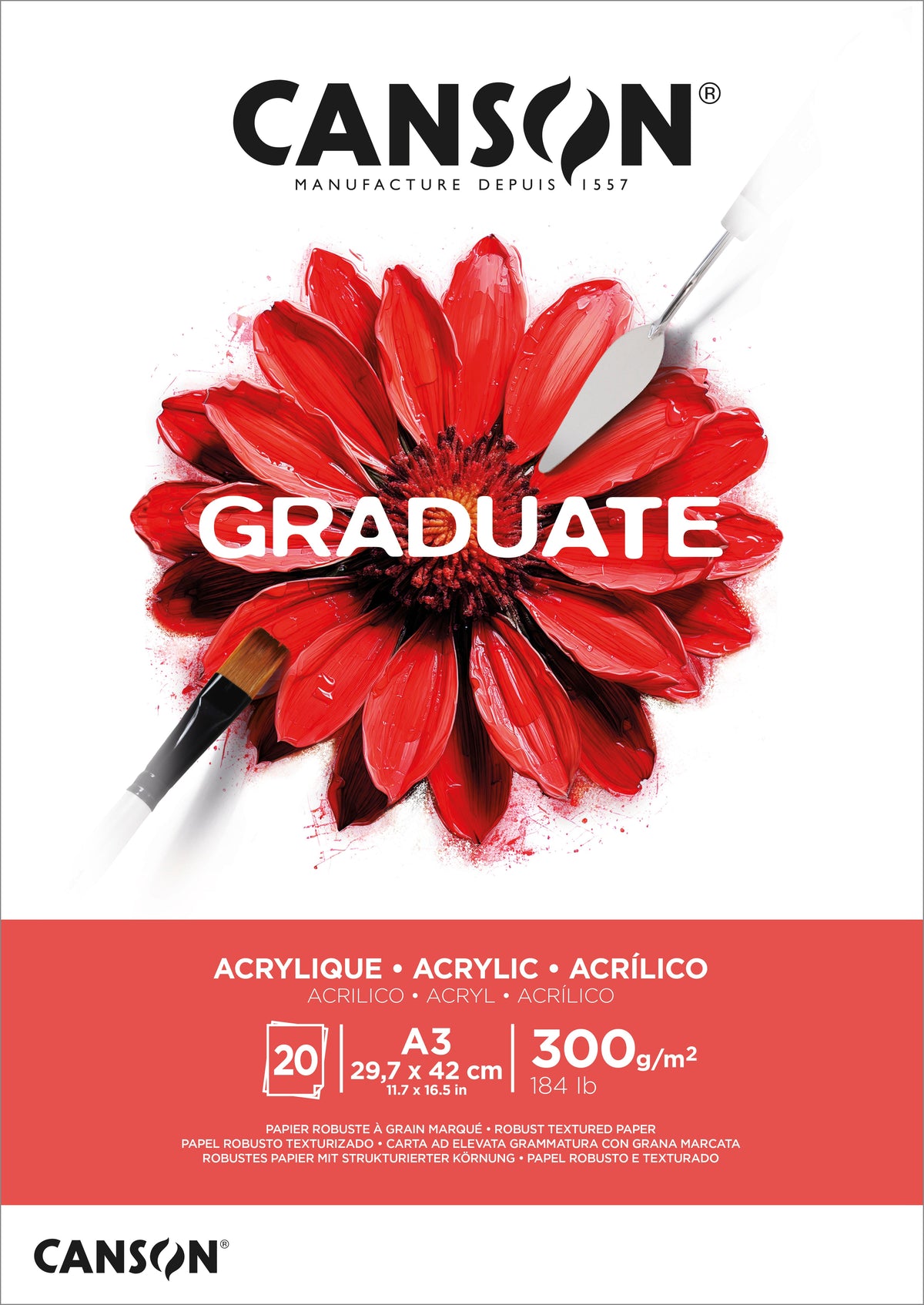 Bloc pentru acrilic CANSON Graduate 300 g 20 file A3 lipit