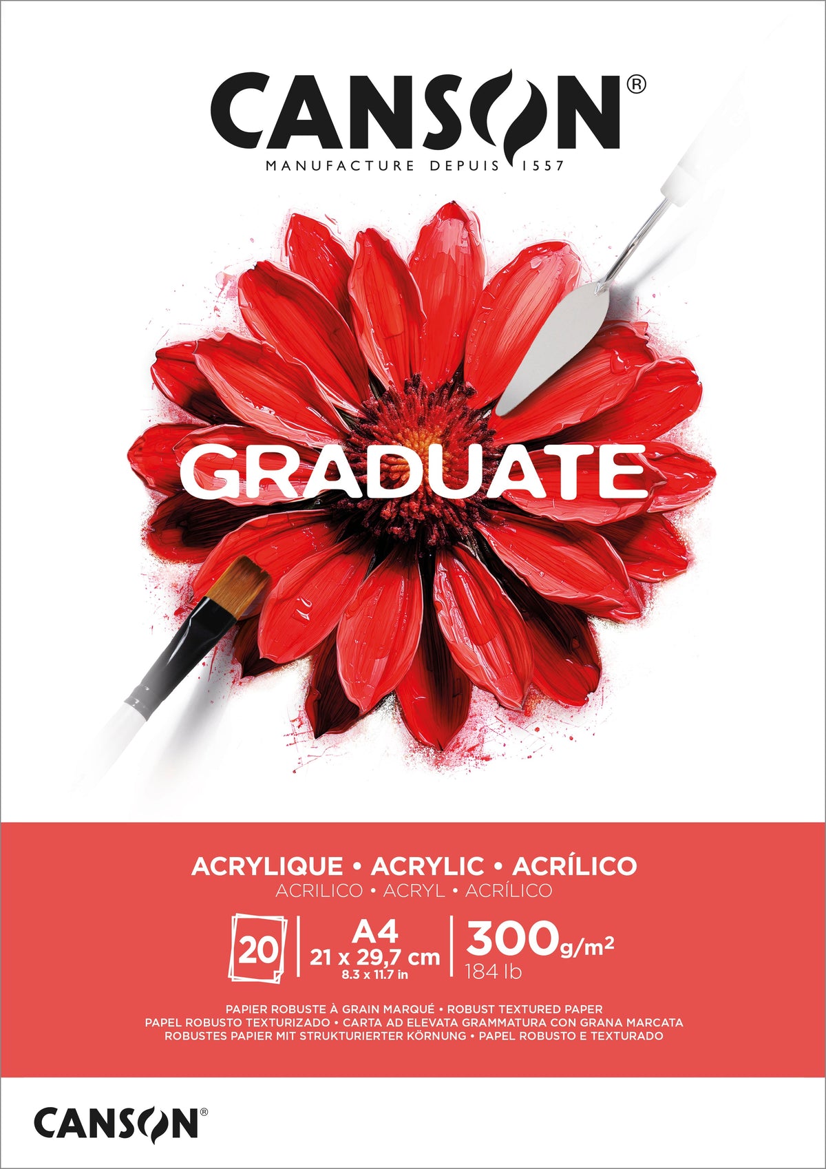 Bloc pentru acrilic Canson Graduate 300 g 20 file A4 lipit