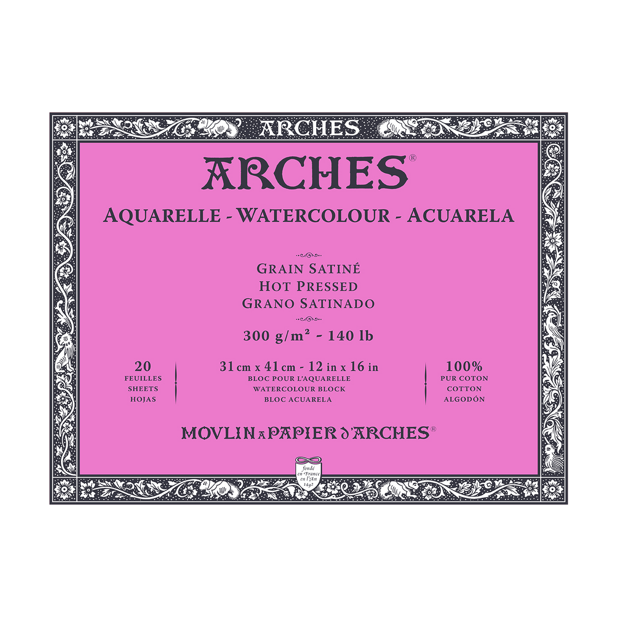 Bloc pentru acuarelă ARCHES HP alb natural 300 g/m² – 20 file