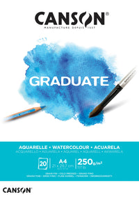 Bloc pentru acuarelă CANSON Graduate CP 250 g - 20 file, A4, lipit