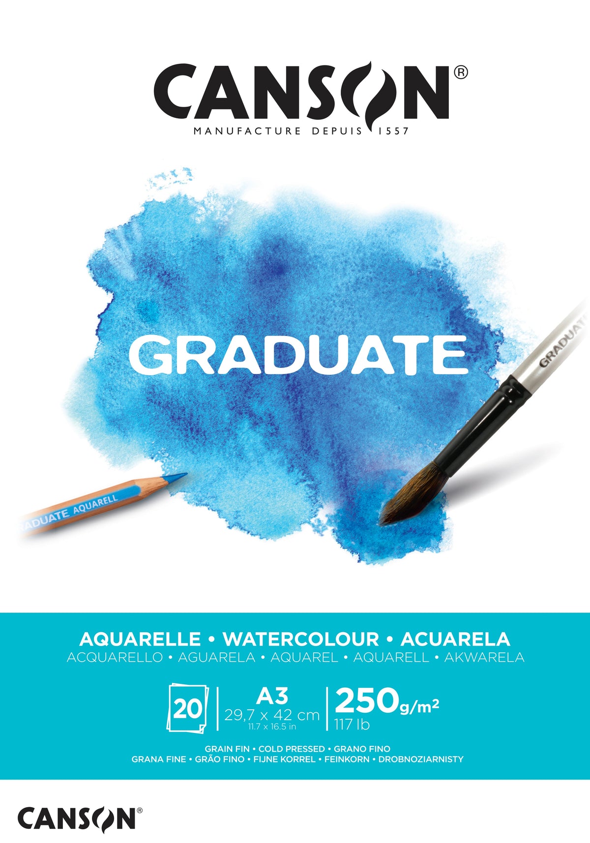 Bloc pentru acuarelă Canson Graduate CP 250 g/m² 20 file A3 lipit