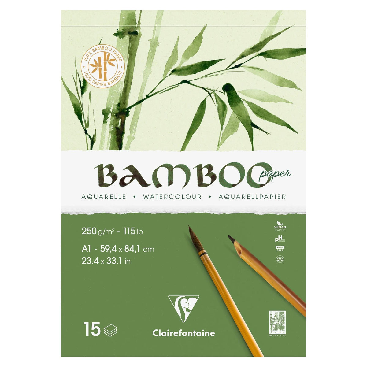 Bloc pentru acuarelă din bambus CLAIREFONTAINE CP 250 g/m² A1 - 15 file