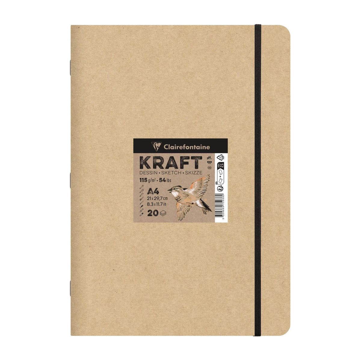 Blok hârtie kraft CLAIREFONTAINE 115 g/m² – A5 – A4, 20 file