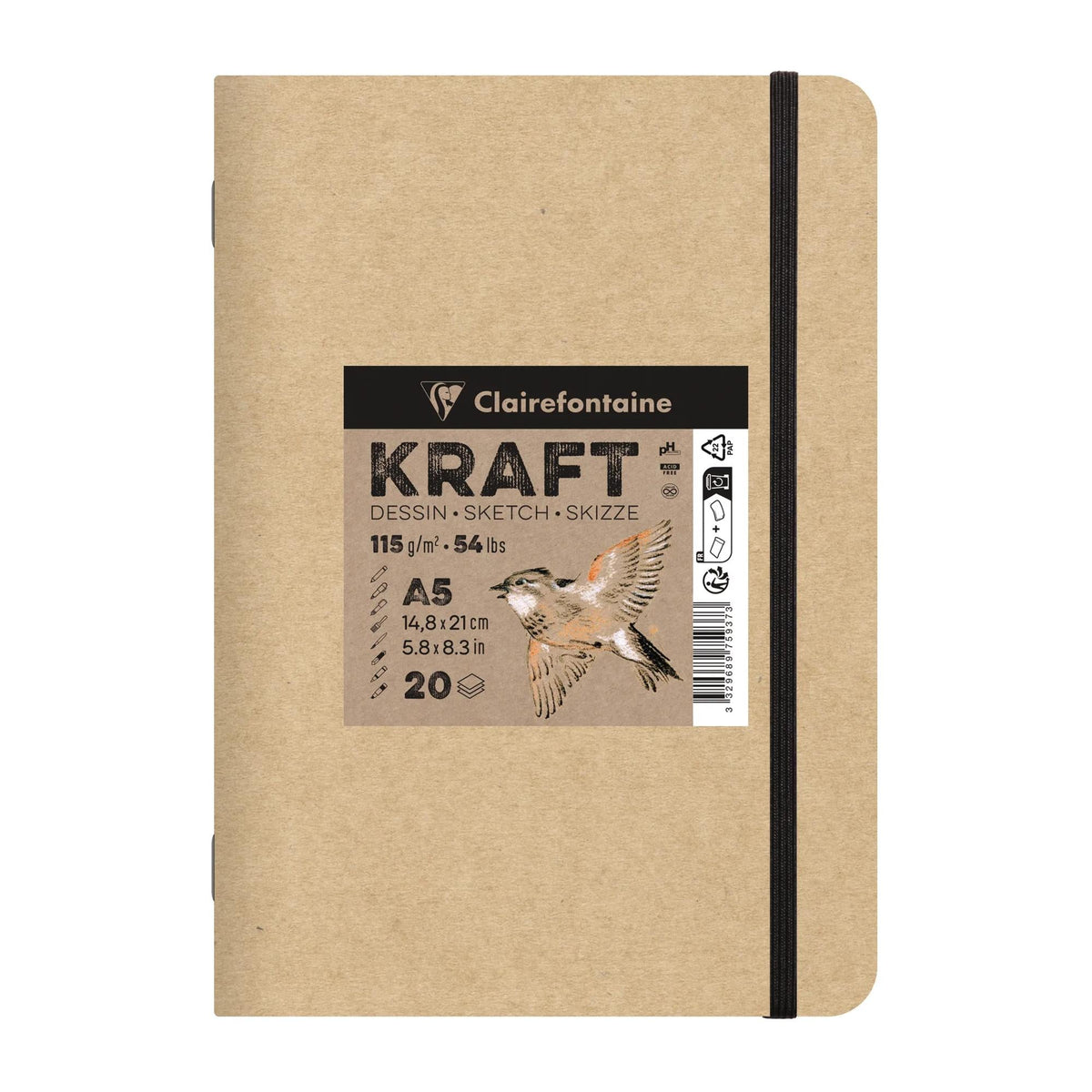 Blok hârtie kraft CLAIREFONTAINE 115 g/m² – A5 – A4, 20 file