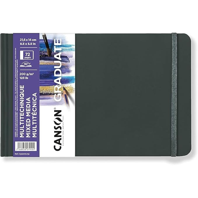 Caiet de schițe Canson Graduate Art Book Mix Media 200 g/m², 72 file, 14 x 21,6 cm, copertă cartonată