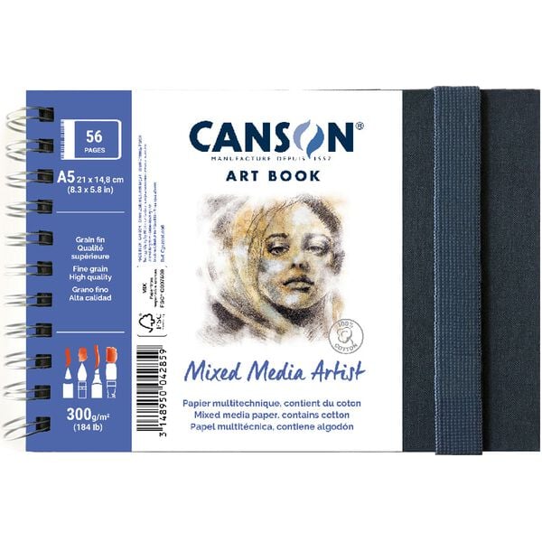 Caiet de schițe CANSON Mix Media Art Book 300 g 56F 14 x 21 cm cu copertă cartonată