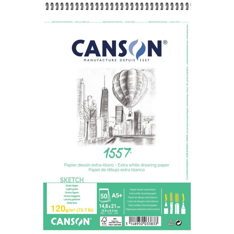 CANSON 1557 bloc de schițe 120 g/m² A5 30 file cu spirală