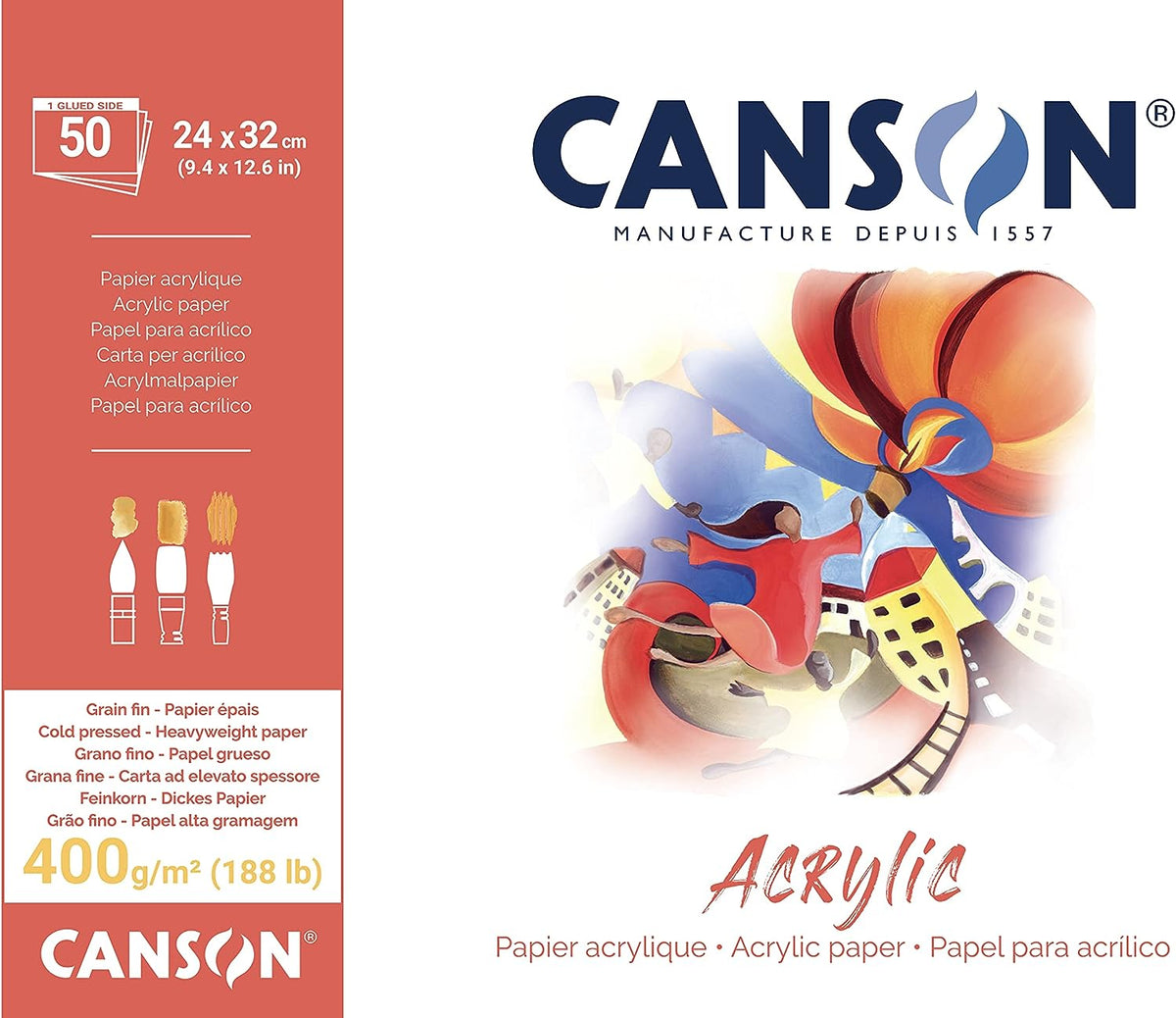 Bloc acrilic Canson CP Natural White 400 g/m² - 50 file, 24 x 32 cm