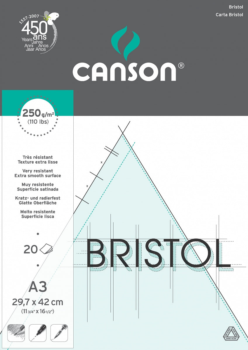 Bloc de desen Canson Bristol 250 g/m² 20F A3 lipit