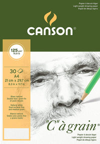 Bloc de desen CANSON C a grain 125 g/m² - 30 file, A4, granulație fină, lipit