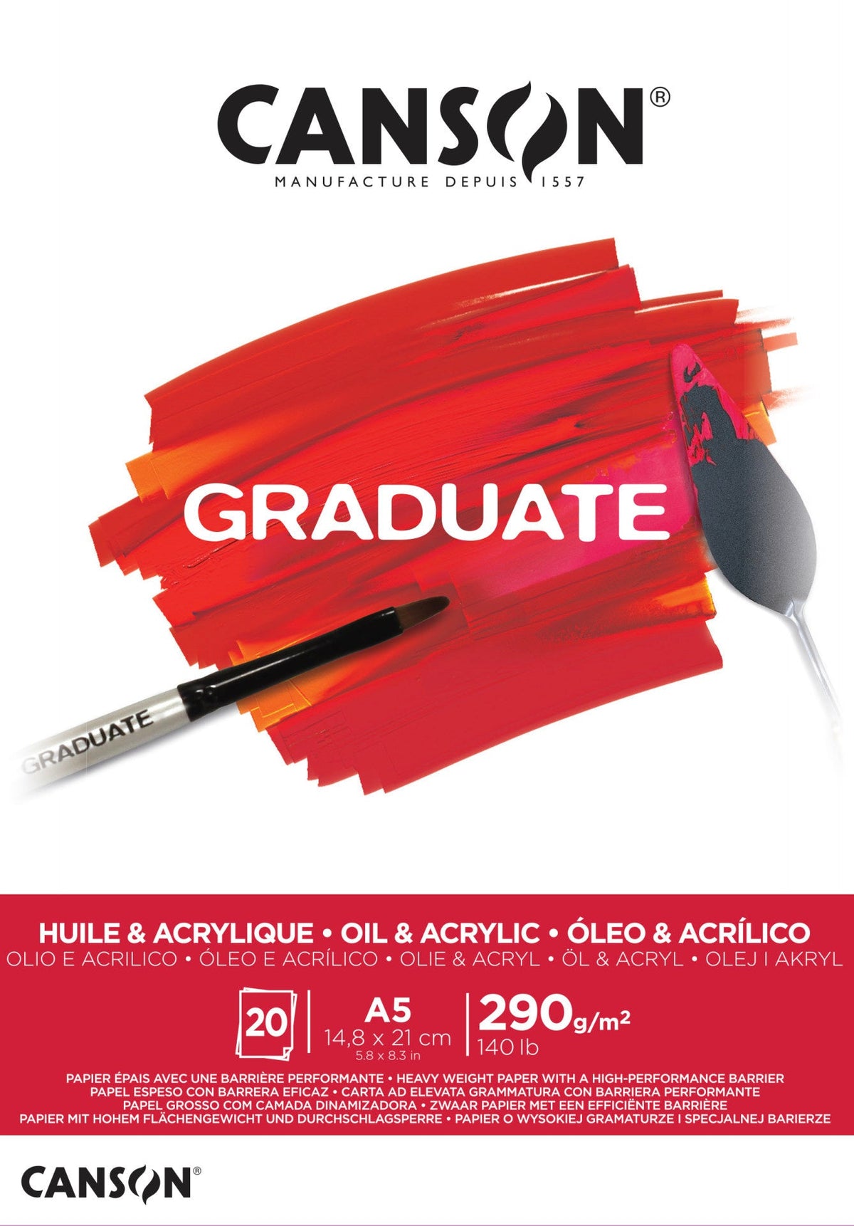 Canson Graduate bloc pentru ulei și acrilic 290 g/m² 20 file A5 lipit