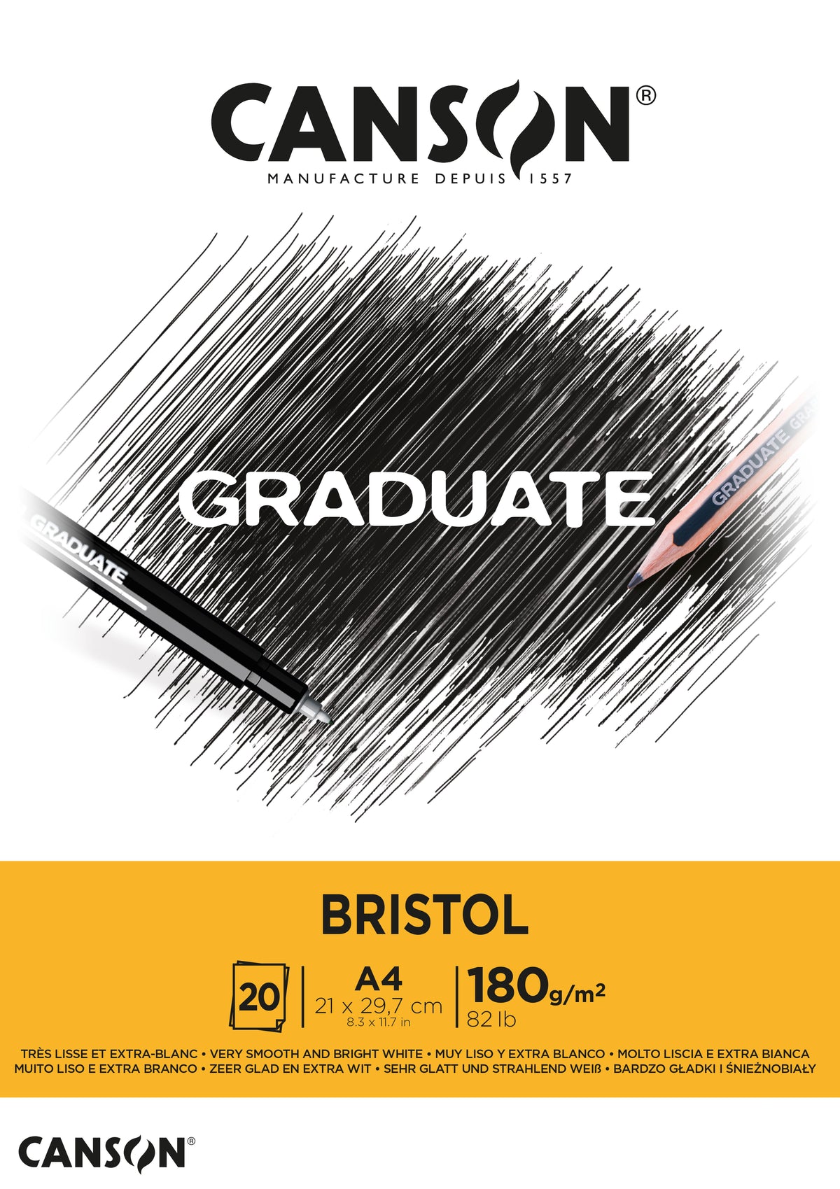 Bloc de desen CANSON Graduate Bristol 180 g/m² A4 - 20 file, lipit