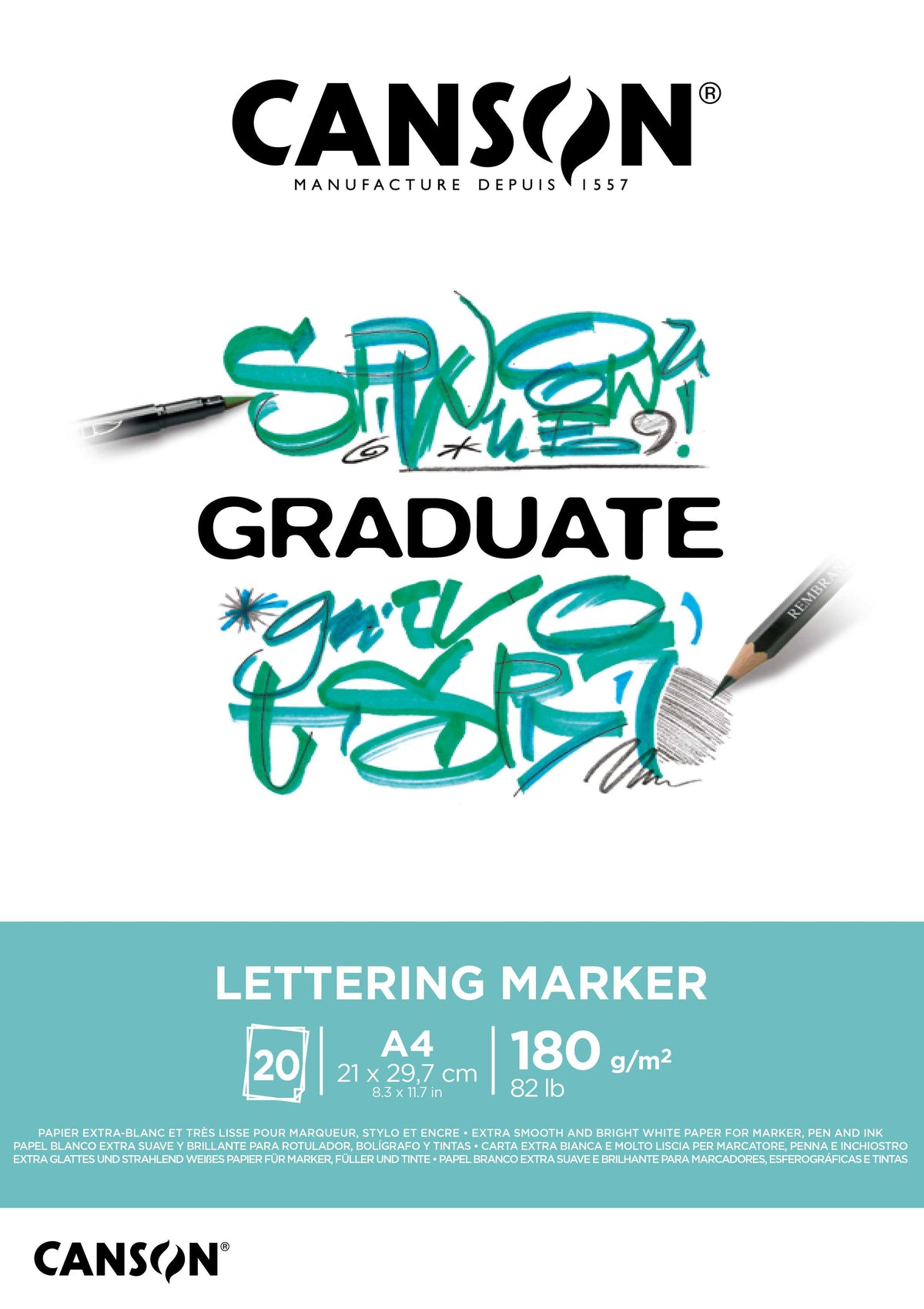 Bloc pentru lettering și markere CANSON Graduate Lettering Marker 180 g/m² - A4, 20 file