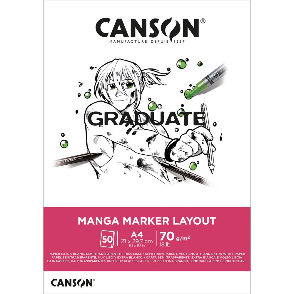 Bloc desen Canson Graduate Manga 200 g/m² - 30 file, A4, lipit
