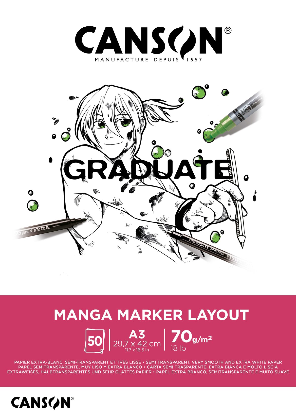 Canson Graduate Marker bloc pentru markere 70 g/m² A3 lipit - 50 file