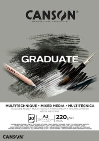 Bloc CANSON Graduate Mix Media gri 220 g A3, 30 file, lipit