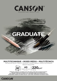 Bloc CANSON Graduate Mix Media gri 220 g A5 - 30 file cu lipire