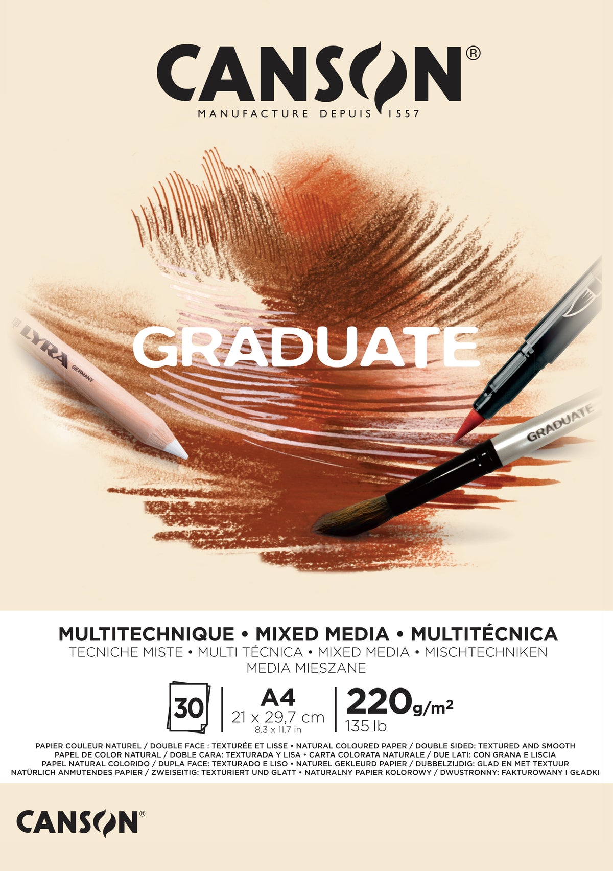 Bloc Canson Graduate Mix Media Natural 220 g 30 file A4 lipit