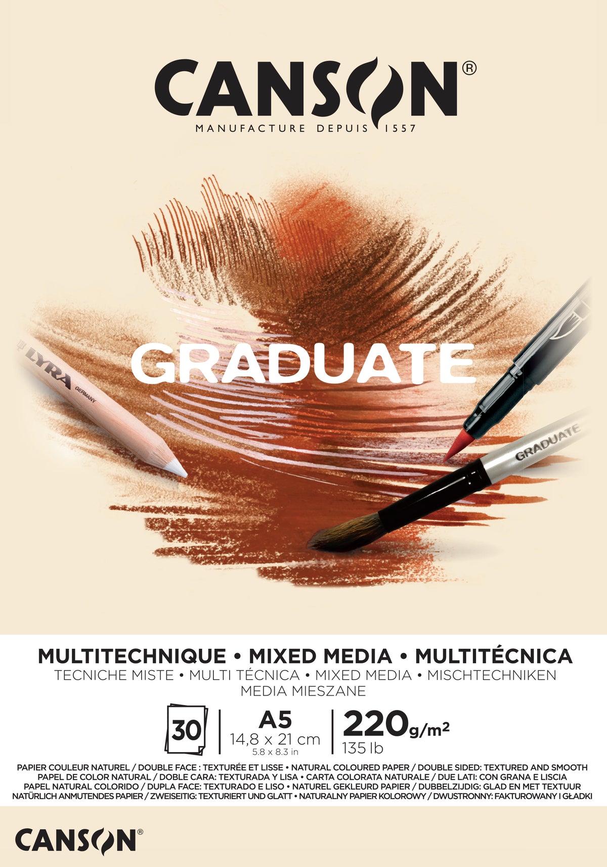 Bloc Canson Graduate Mix Media Natural 220 g 30 file A5 lipit