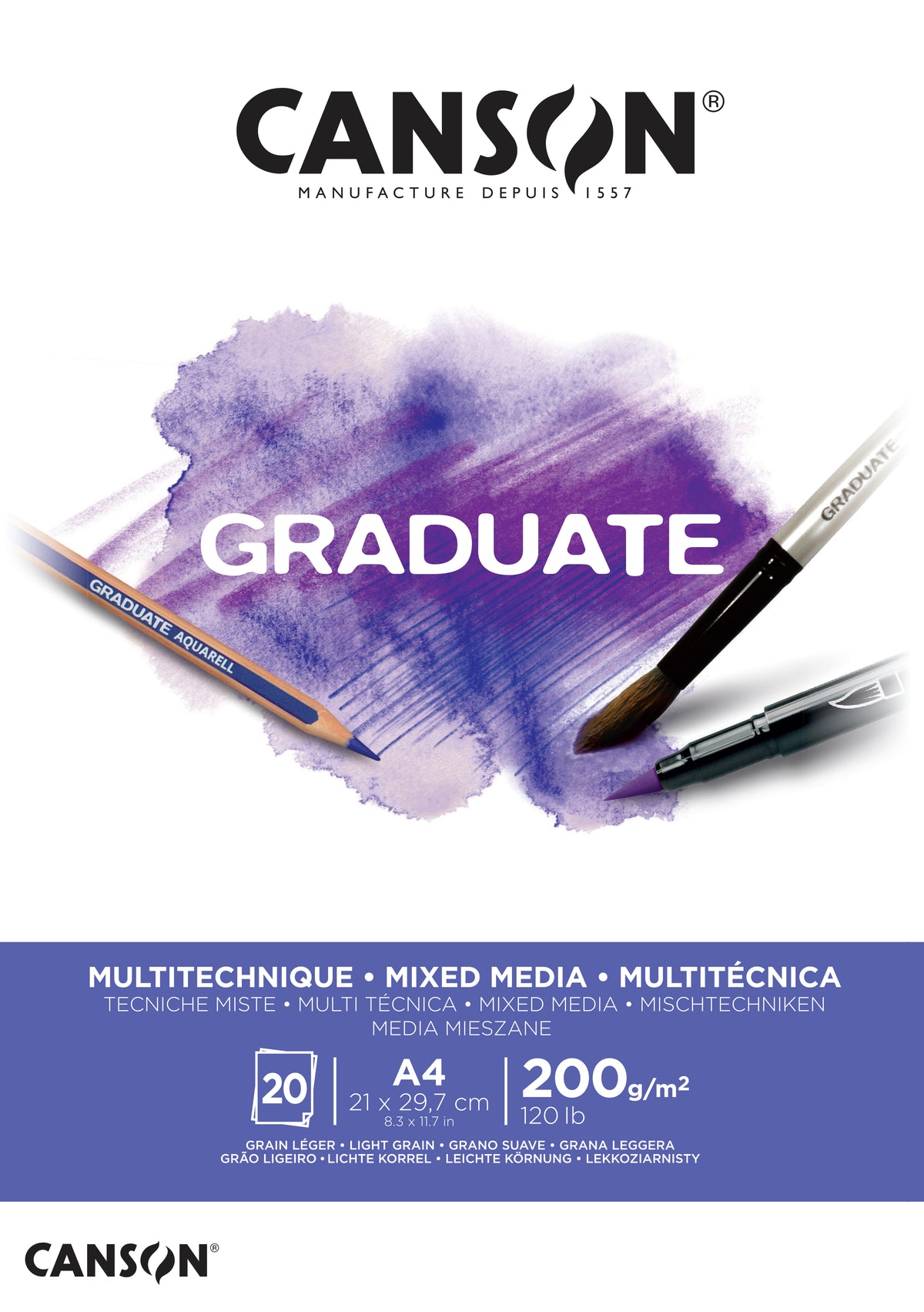 Bloc Canson Graduate Mix Media alb 200 g/m² - 20 file, A4 lipit