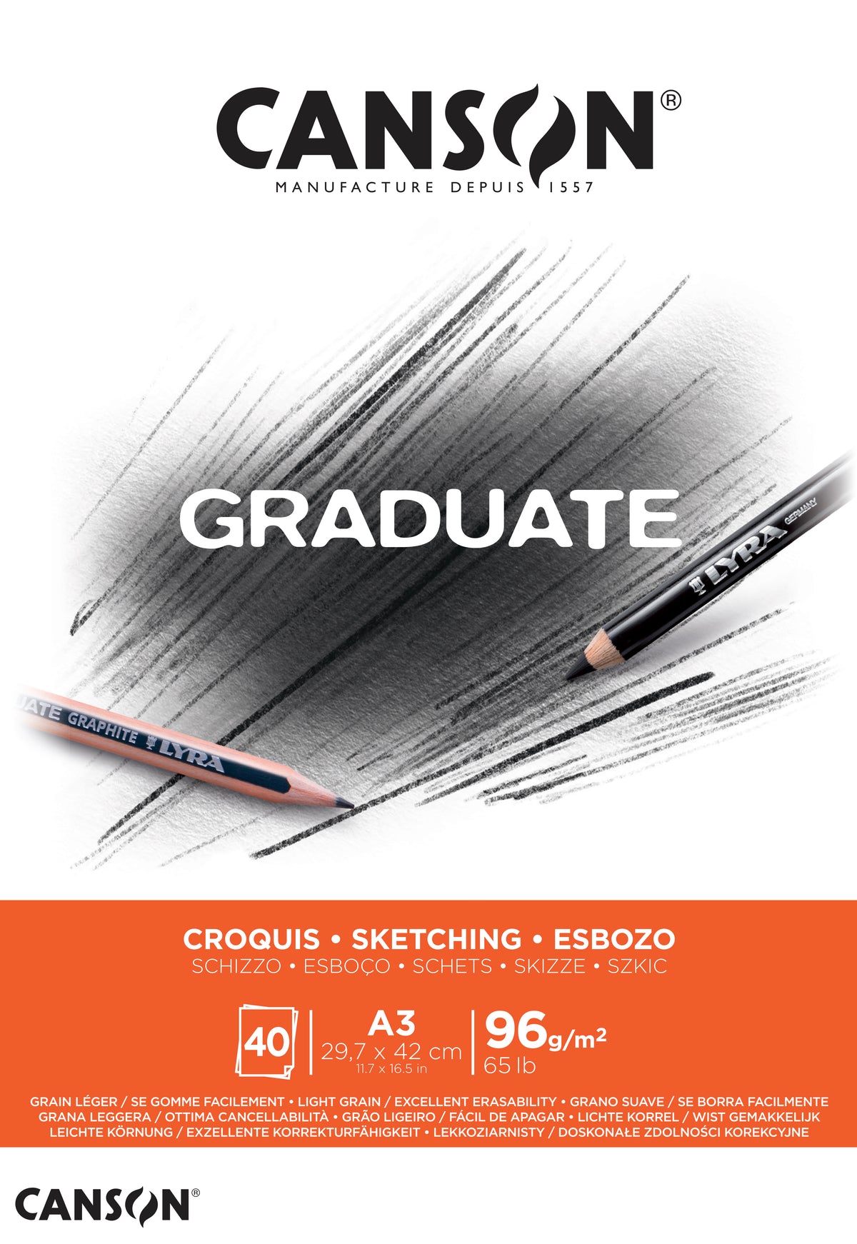 Bloc de schițe Canson Graduate 96 g/m² 40F A3 lipit