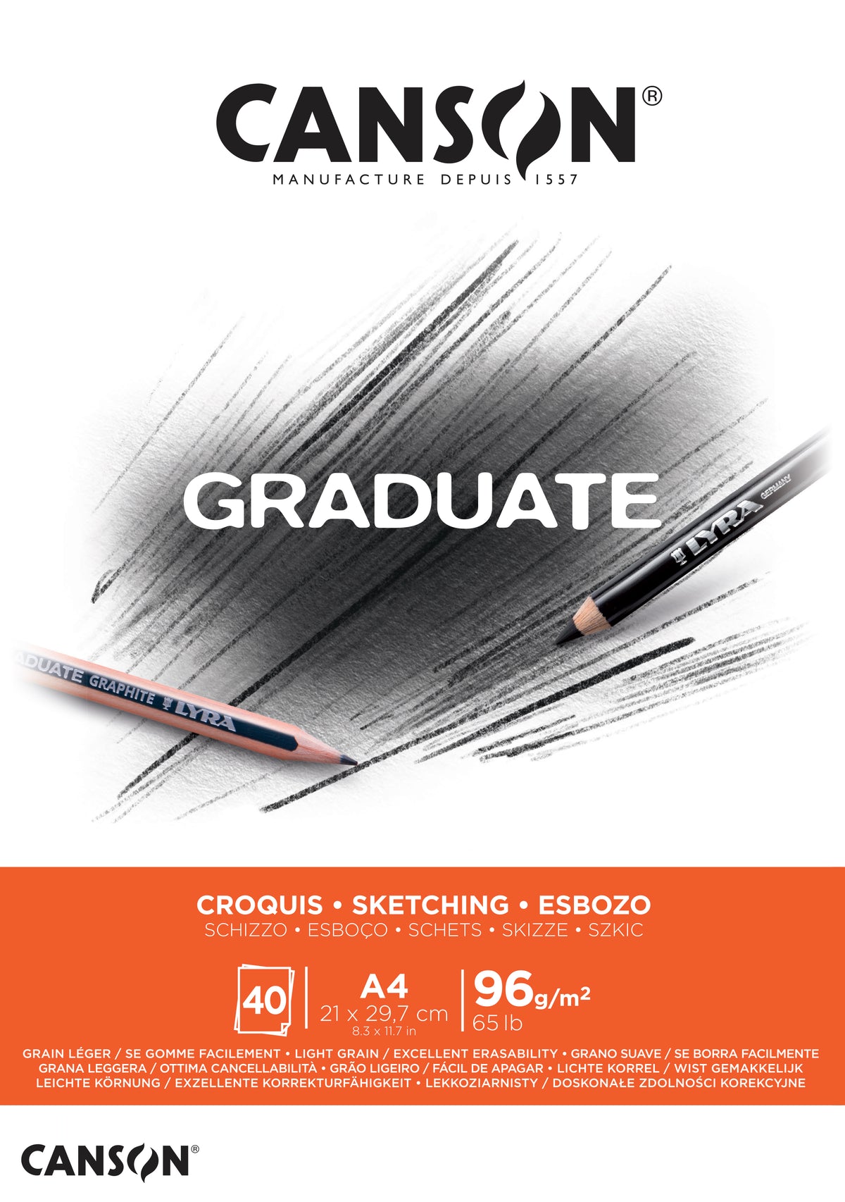 Bloc pentru schițe CANSON Graduate 96 g/m² A4 lipit - 40 file